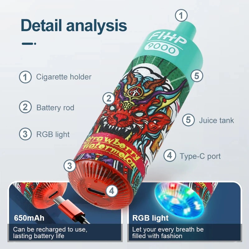 650mah type-c led display 9000 puffs vape