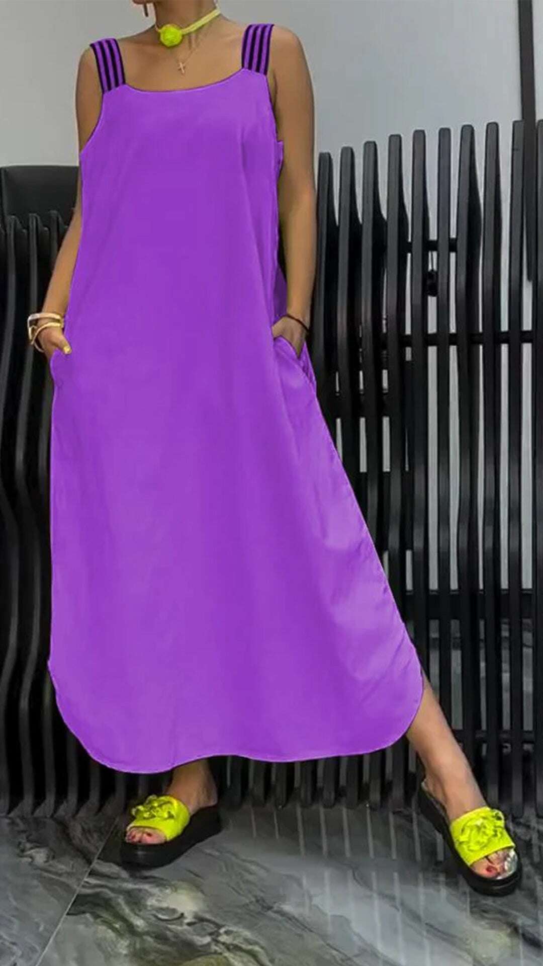 Vestido feminino confortável de algodão e linho