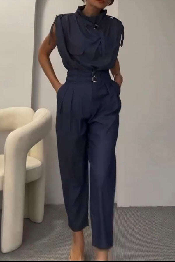 Conjunto feminino elegante de verão sem mangas de duas peças