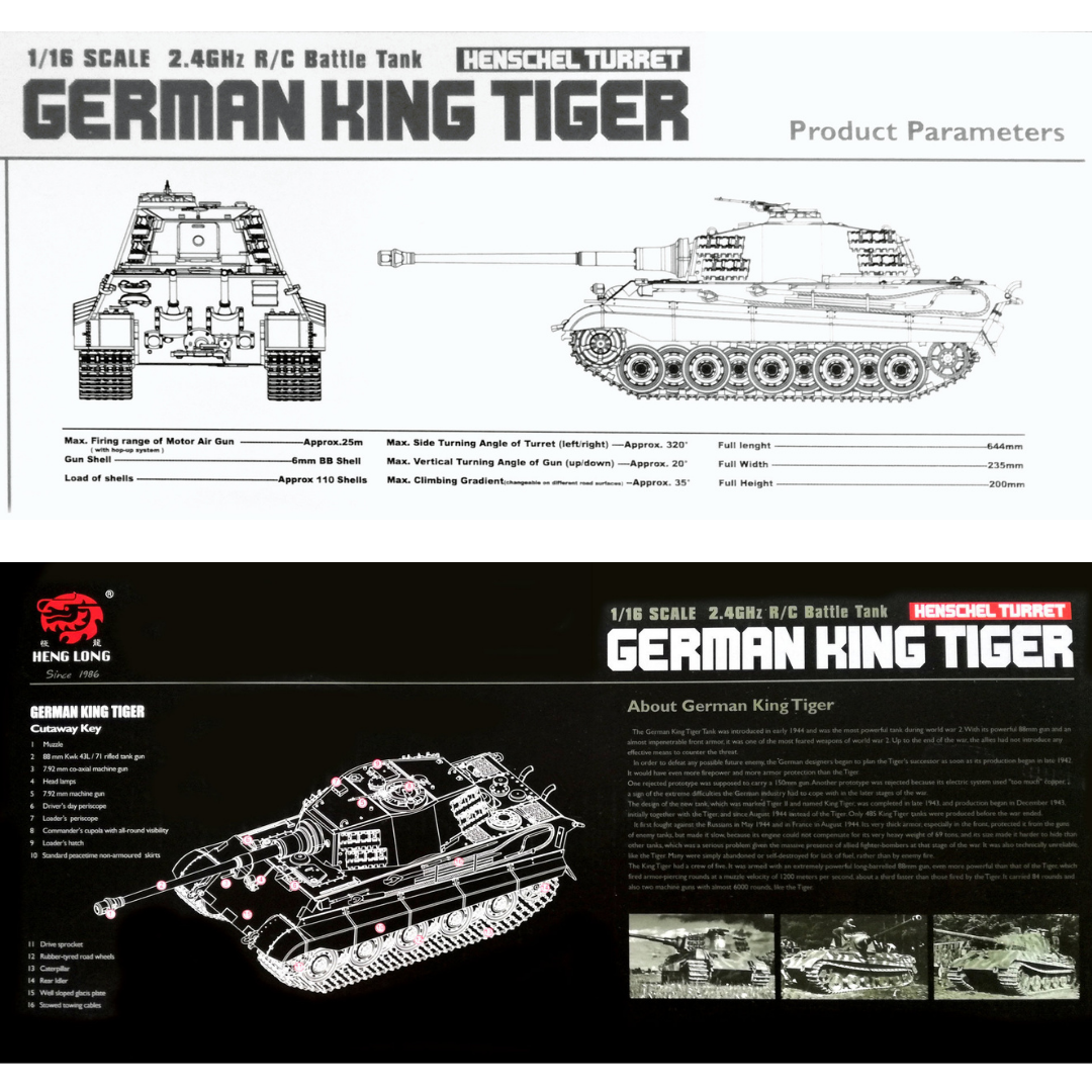 Heng Long 3888A King Tiger Henschel RC Tank - Professional Version