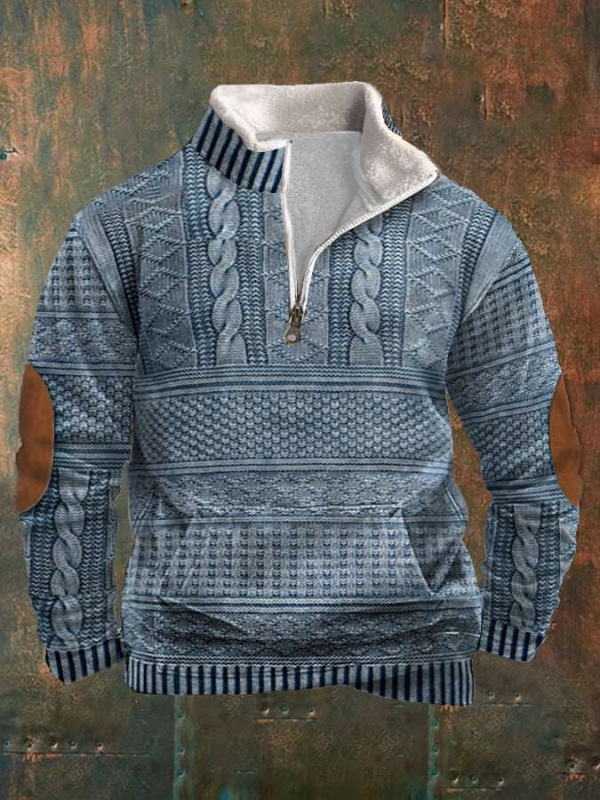 Moletom masculino retrô de lã estampada