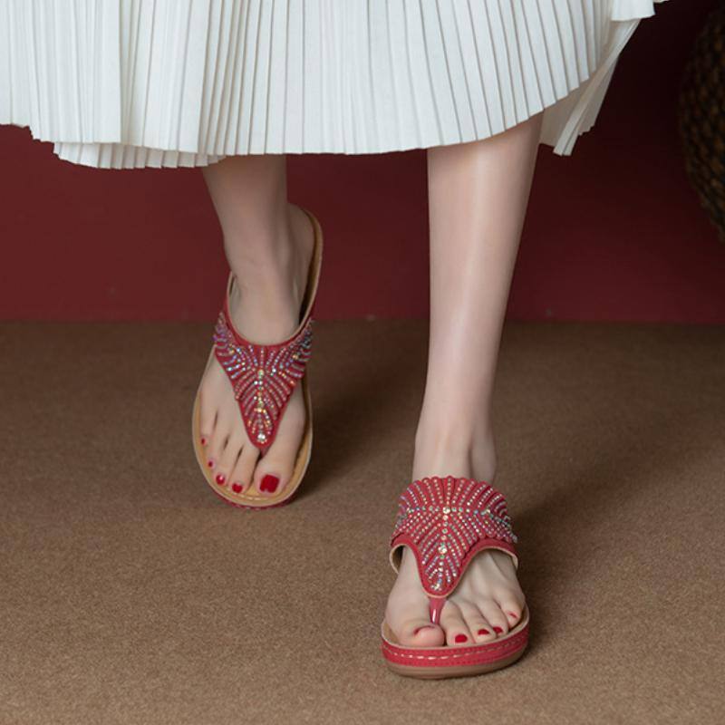 Sandálias ortopédicas casuais femininas 2023, chinelos Crystal Rome Fashion Clip Toe