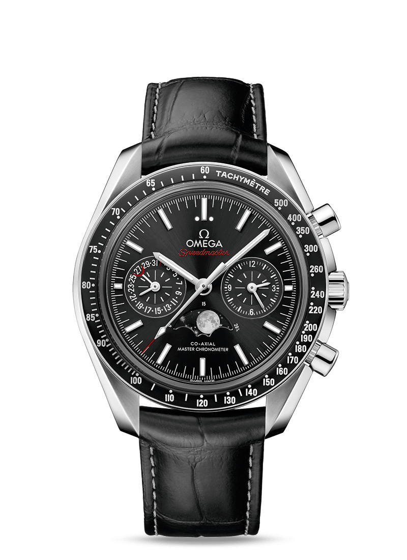 MOONPHASE CO‐AXIAL MASTER CHRONOMETER MOONPHASE CHRONOGRAPH 44.25 MM 304.33.44.52.01.001 FAVOURITES COMPARE Steel on Leather strap