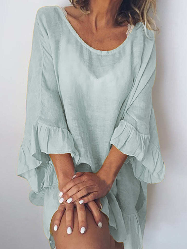 Vestido midi elegante e solto com babados Elveswalt (compre 1 e ganhe 1 grátis)