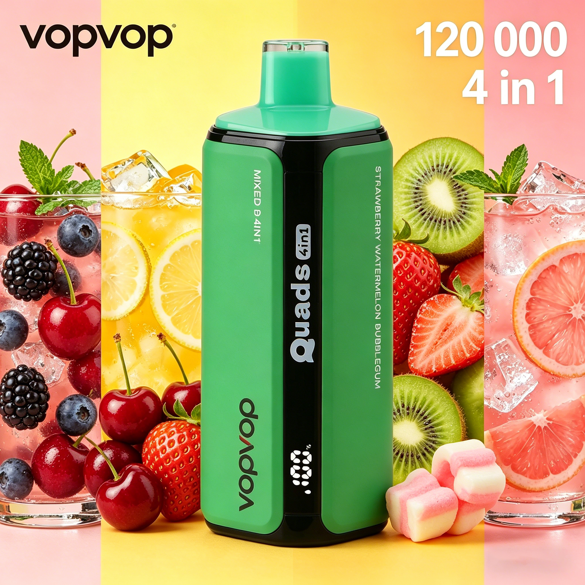 VOPVOP 120K – Négy íz egyben | Eldobható elektronikus cigaretta, nikotintartalom 0% / 2% / 5% • 10 íz