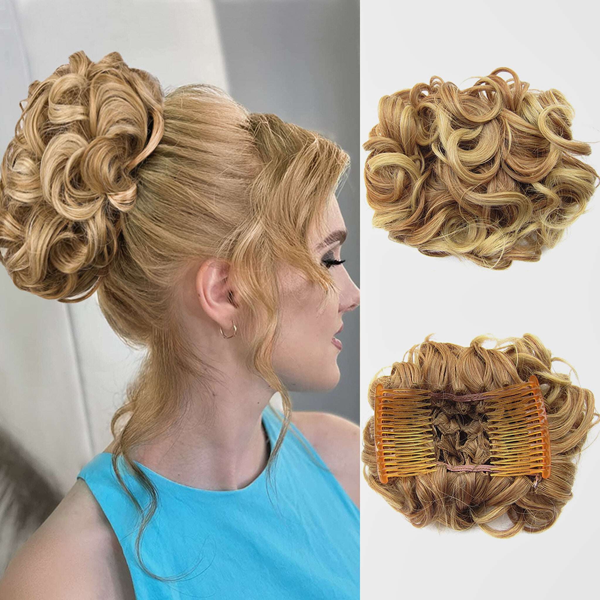 Extensão de coque de cabelo curto e encaracolado