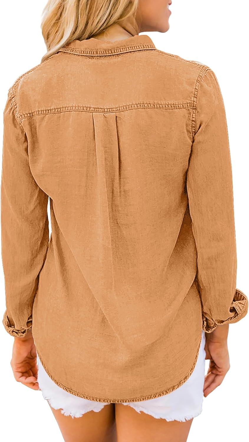 luvamia farmer ing Női Chambray Jean Western Shirts Hosszú ujjú gombos felsők