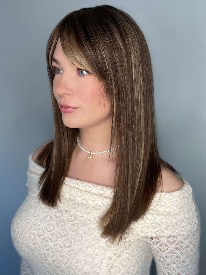 Lace Real Dark Brown Wig with Blonde Highlights