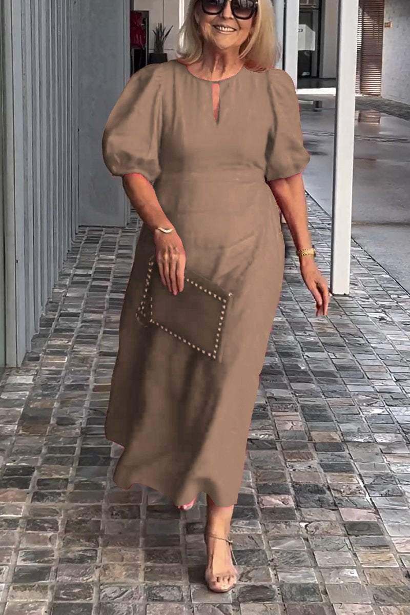 👗💞 Vestido de linho algodão em cor sólida