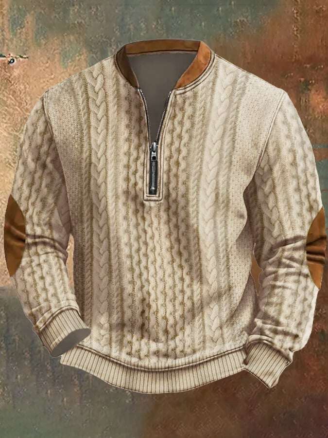 Moletom com zíper e estampa de malha vintage masculino