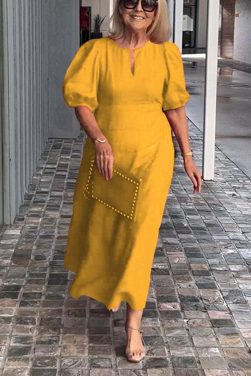 👗💞 Vestido de linho algodão em cor sólida