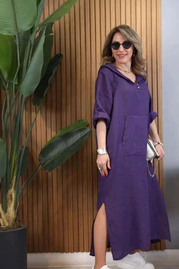 Vestido de linho importado com capuz