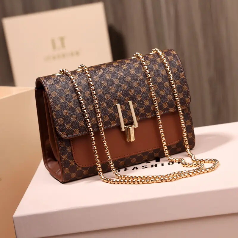 Polka Dot Print Shoulder Bag, Trendy Chain Crossbody Bag, Retro Square Handbag, Purse For Women