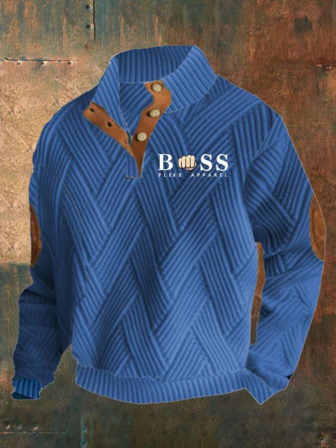 Sweatshirt casual para homem com design de letras retro em tecido xadrez jacquard