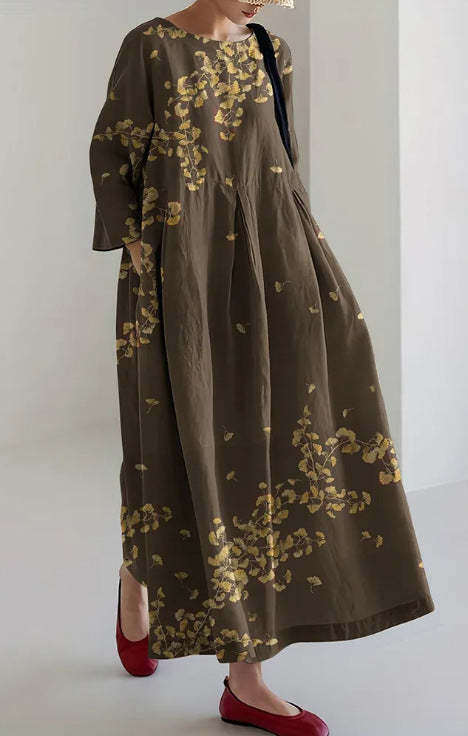 Elegante saia comprida feita de mistura de linho com renda floral bordada