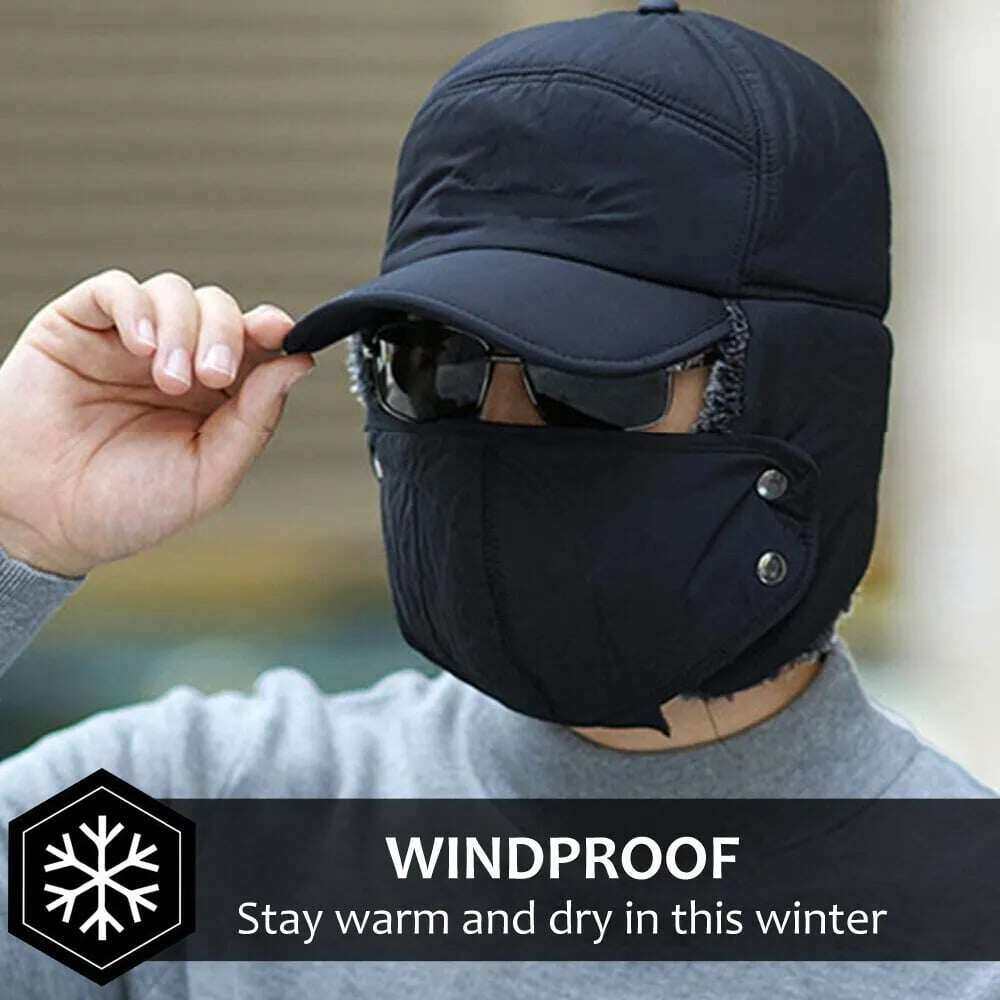 🧢❄️Férfi téli fülkalap csapdázó arcmaszk szőrme repülő repülő hőmeleg hó sísapka