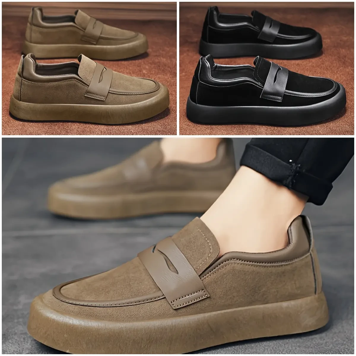 Mocassins casuais sólidos masculinos, sapatos leves e resistentes ao desgaste com parte superior de couro PU