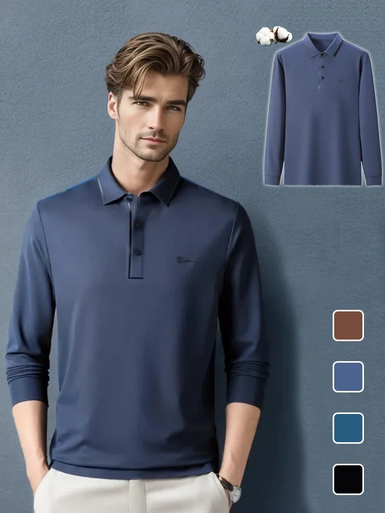 Nova camisa pólo empresarial e casual com mangas compridas e lapelas