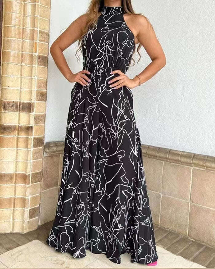 Гащеризон без ръкави с деколте с художествен печат