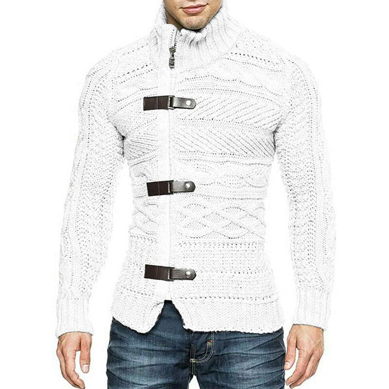 2022 Jesień/Zima Turtleneck Sweater Męski Kolor Matching Leather Button Long Sleeve Knit Sweater