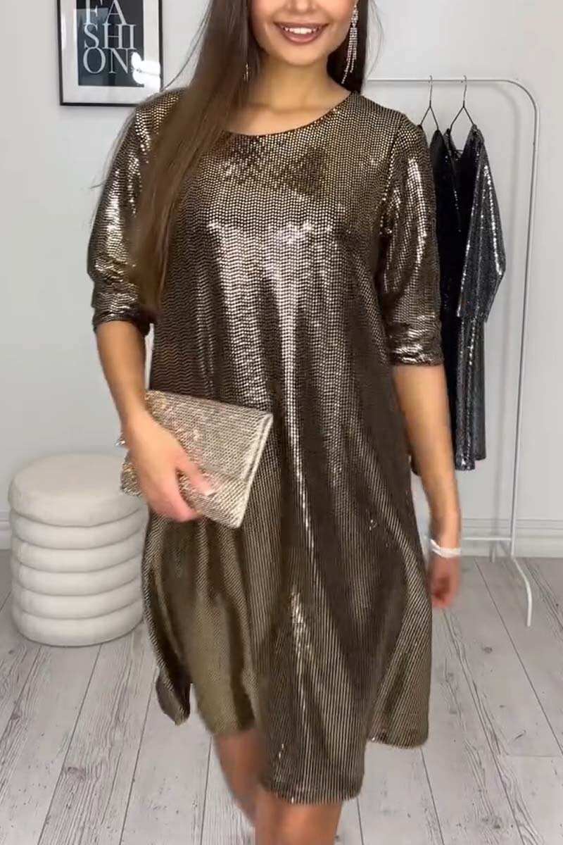 Vestido feminino casual brilhante de manga comprida