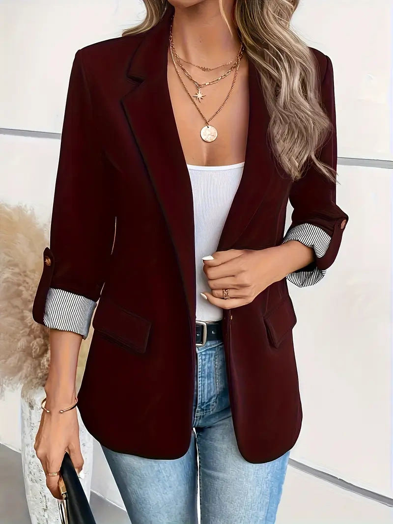CASACO ELEGANTE – GOLA, BOTÕES, MANGAS COMPRIDAS, PERFEITO PARA O ESCRITÓRIO.