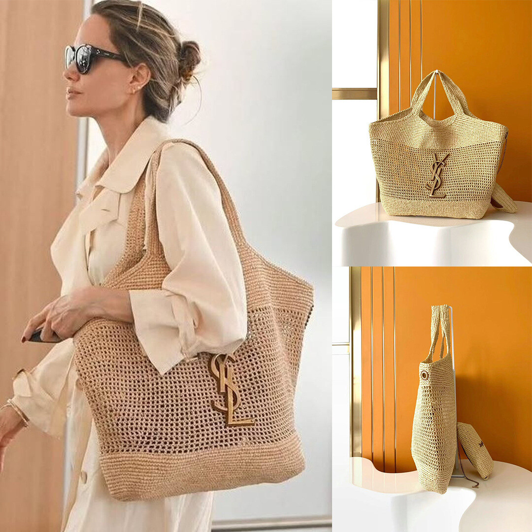 ICARE Raffia Crochet Grande Sacola de Compras
