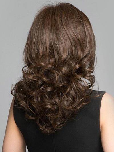 Brown Long Slant Bangs Curly Hair Wigs