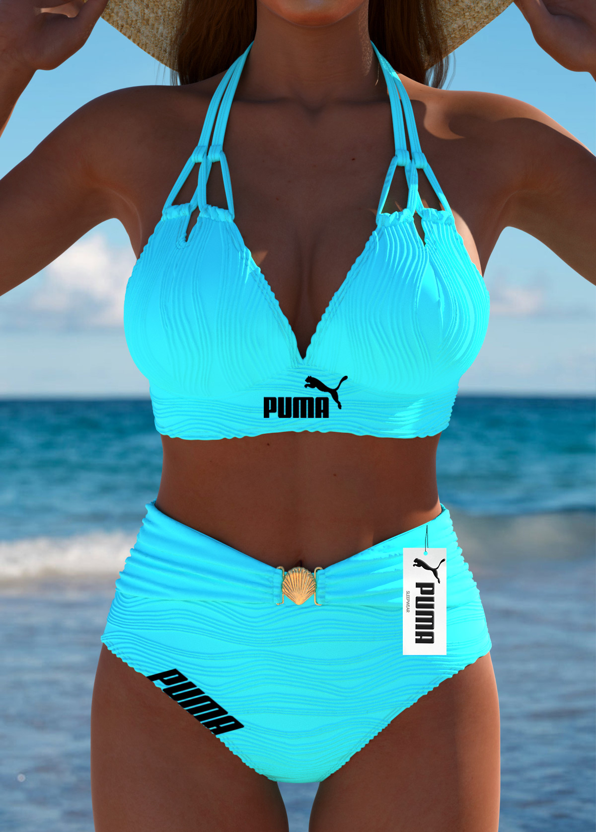 Conjunto de biquíni de cintura média 2025