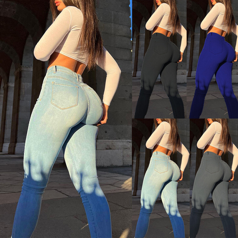 Jeans para mulheres, estilo ins, calças de levantamento de quadril de tamanho grande, calças lápis para mulheres, leggings elásticas, calças sexy