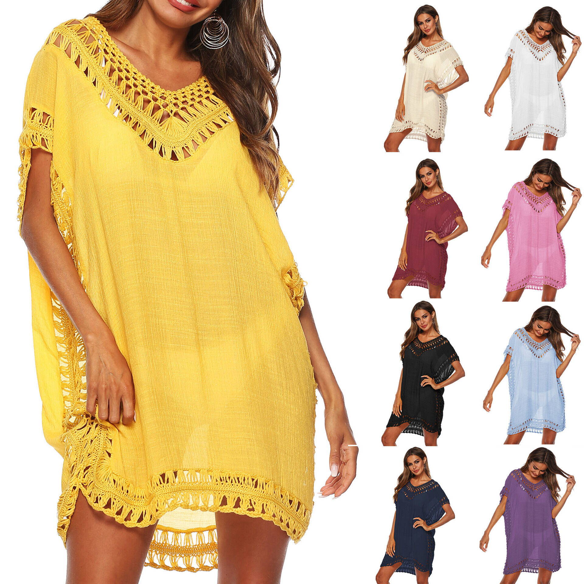 Sexy decote em V patchwork decote em V solto oco vestido de praia