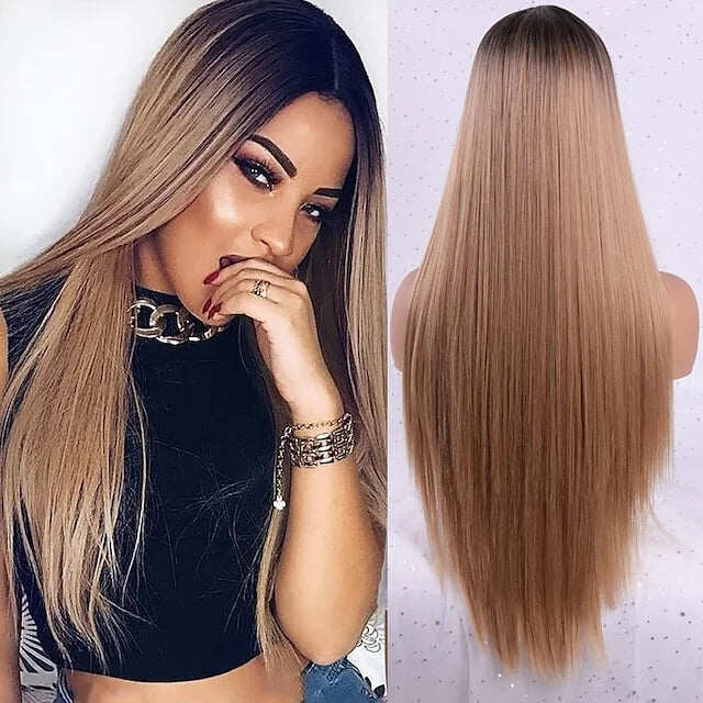 Perucas naturais longas e retas, detalhes da moda do dia a dia