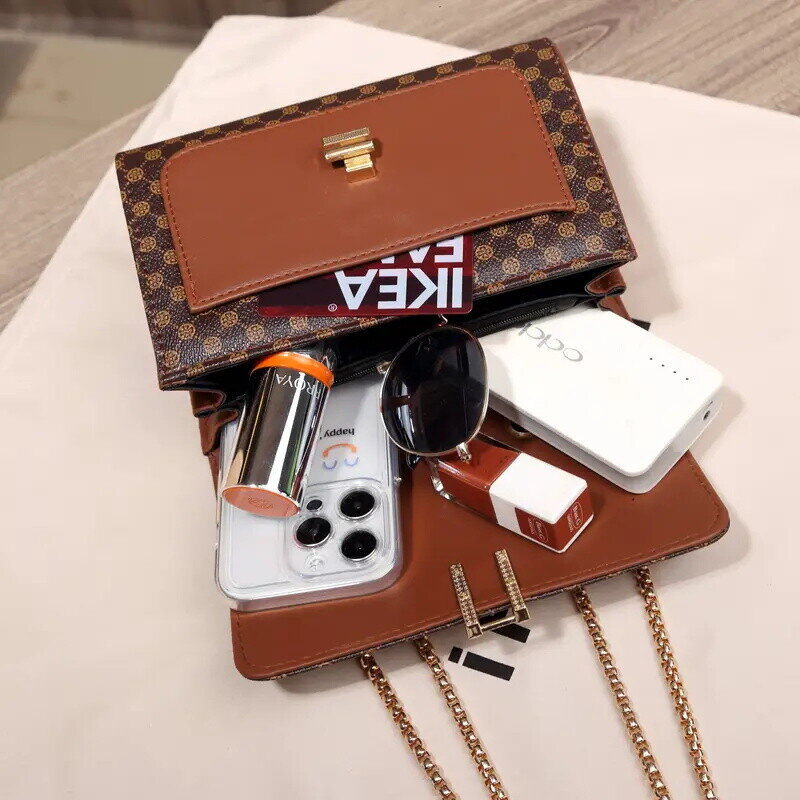 Pöttyös Nyomtatású Válltáska, Trendi Láncos Crossbody Táska, Retro Négyzet alakú Kézitáska, Női Erszény