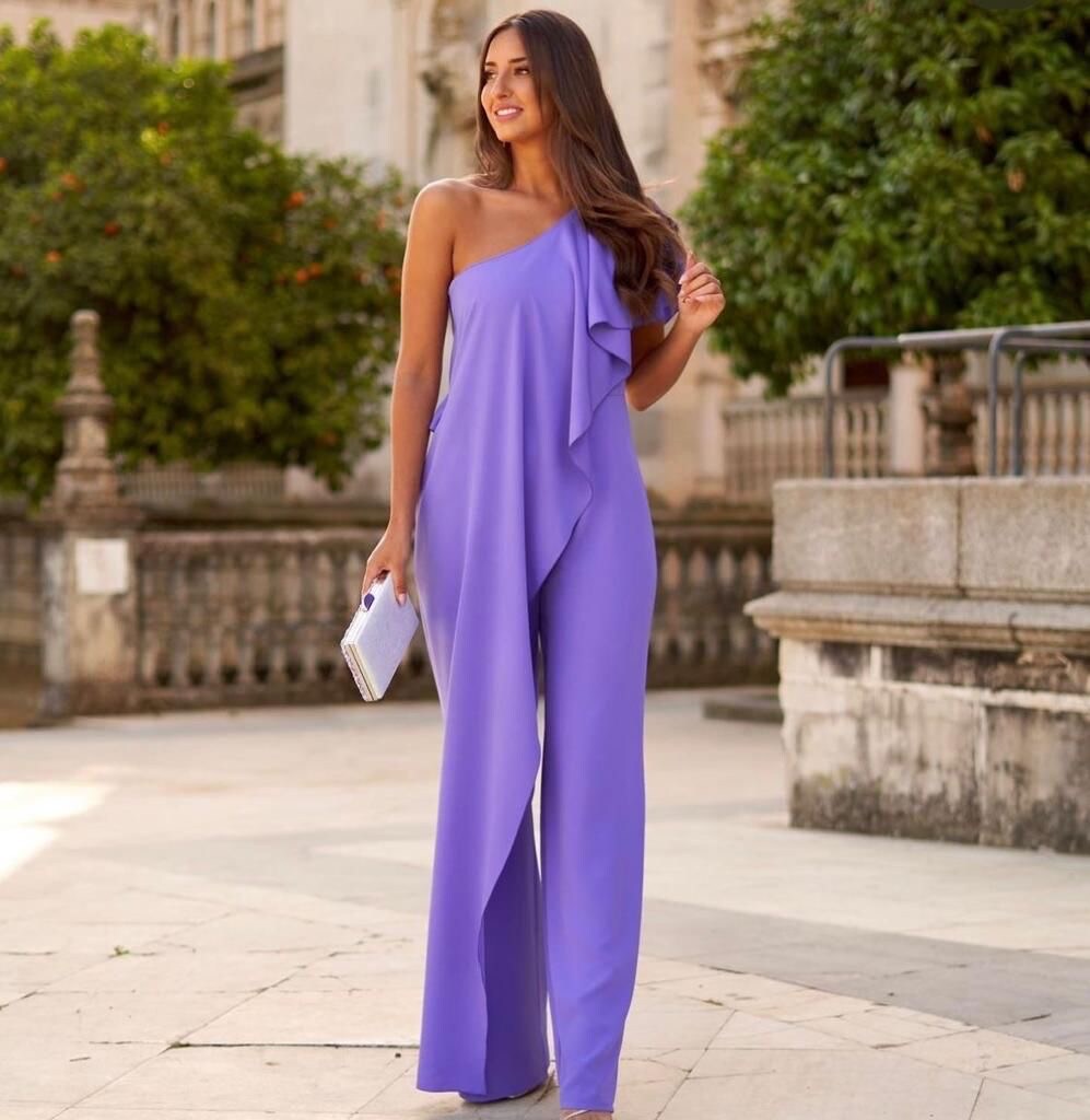 Macacão de ombro único de cor sólida da coleção de 2024