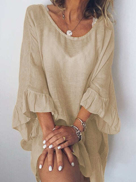 Vestido midi elegante e solto com babados Elveswalt (compre 1 e ganhe 1 grátis)