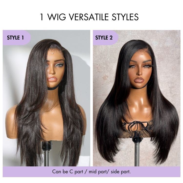 LUVME™ Natural Layered Thin Straight/Volucent Wavy Wig