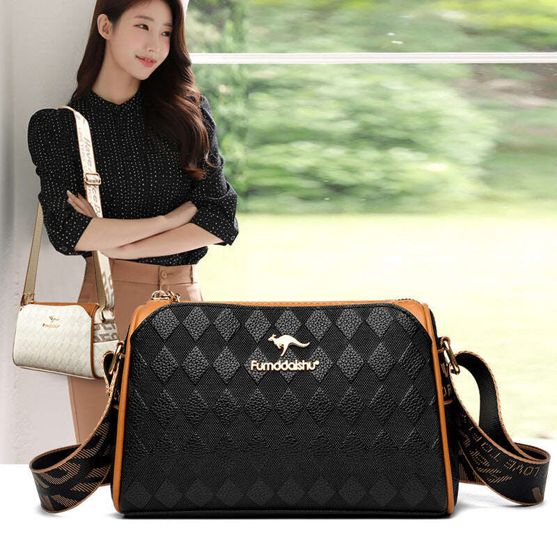 BOLSA CROSSBODY DE 3 CAMADAS COM PADRÃO DE DIAMANTE ELEGANTE DE GRANDE CAPACIDADE