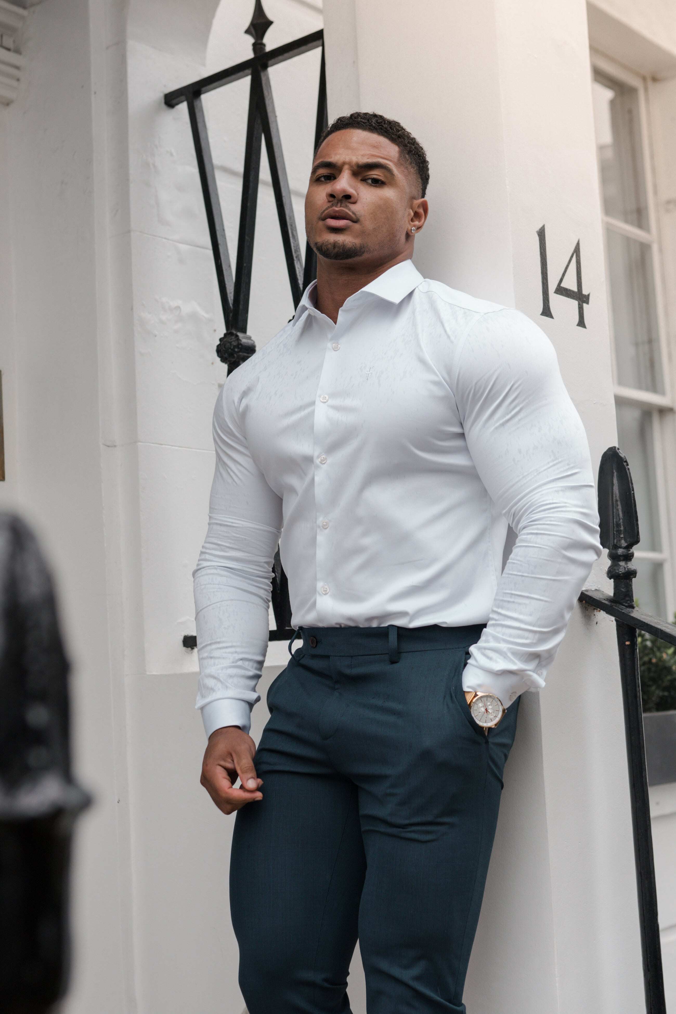 Slim Formal Mid Navy & Black Multi Check Stretch Trousers - FST008