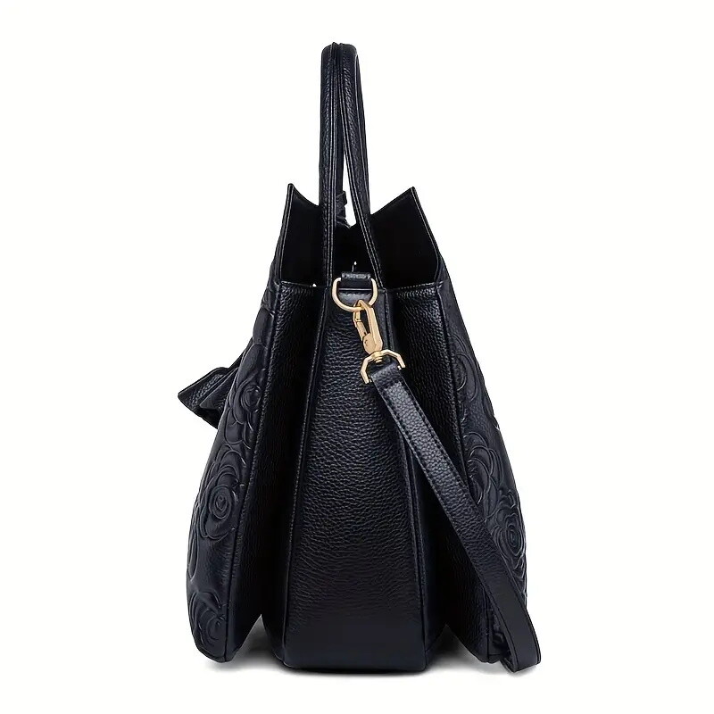 An Elegant Zippered Tote Bag, a Stylish Handbag for Women, a Casual Floral-Patterned Shoulder Bag for Work.