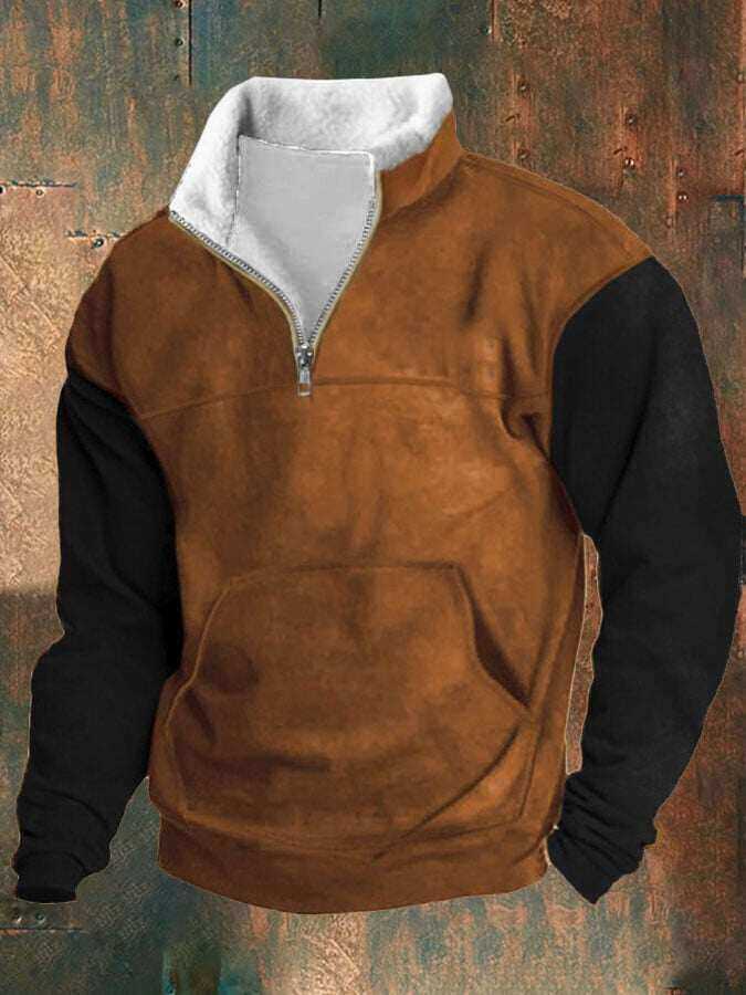 Moletom casual masculino com estampa color block e gola alta