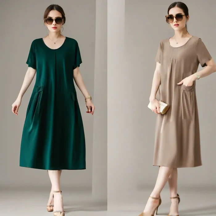 (Promoção Especial: Compre 1, Leve 2) Vestido elegante e largo com bolsos da coleção de 2024