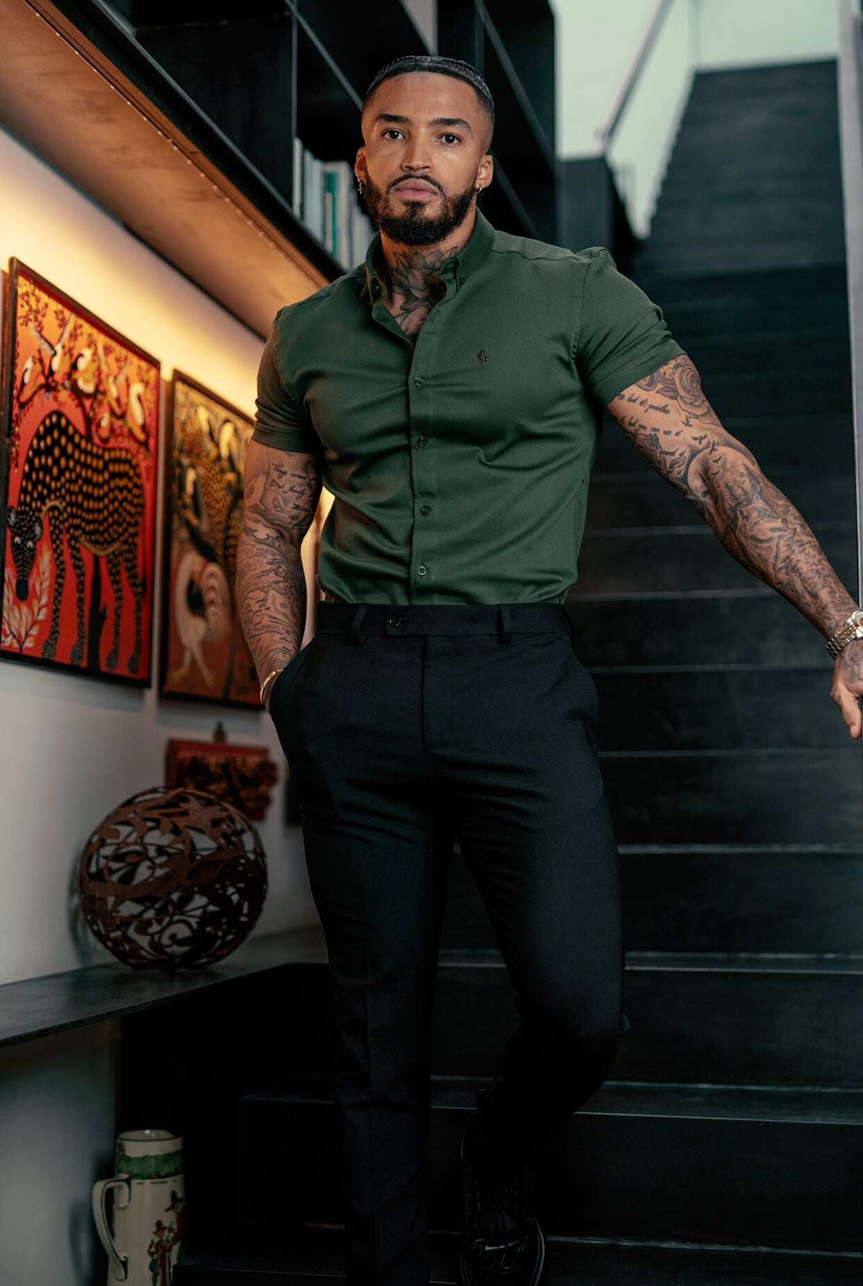 Father Sons Slim Formal Black Stretch Trousers - FST001