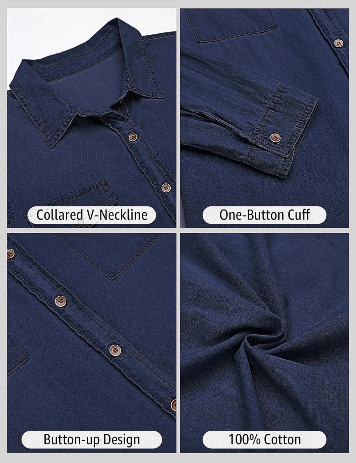 luvamia farmer ing Női Chambray Jean Western Shirts Hosszú ujjú gombos felsők