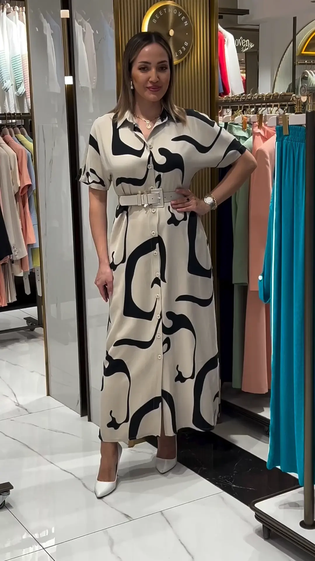 【S-5XL】Vestido estampado elegante que envolve a cintura
