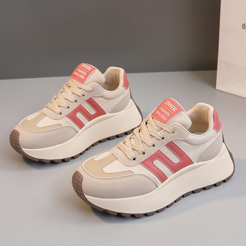 2024 primavera e verão sola grossa aumentando tênis femininos casuais respirável dedo do pé redondo sapatos resistentes ao desgaste