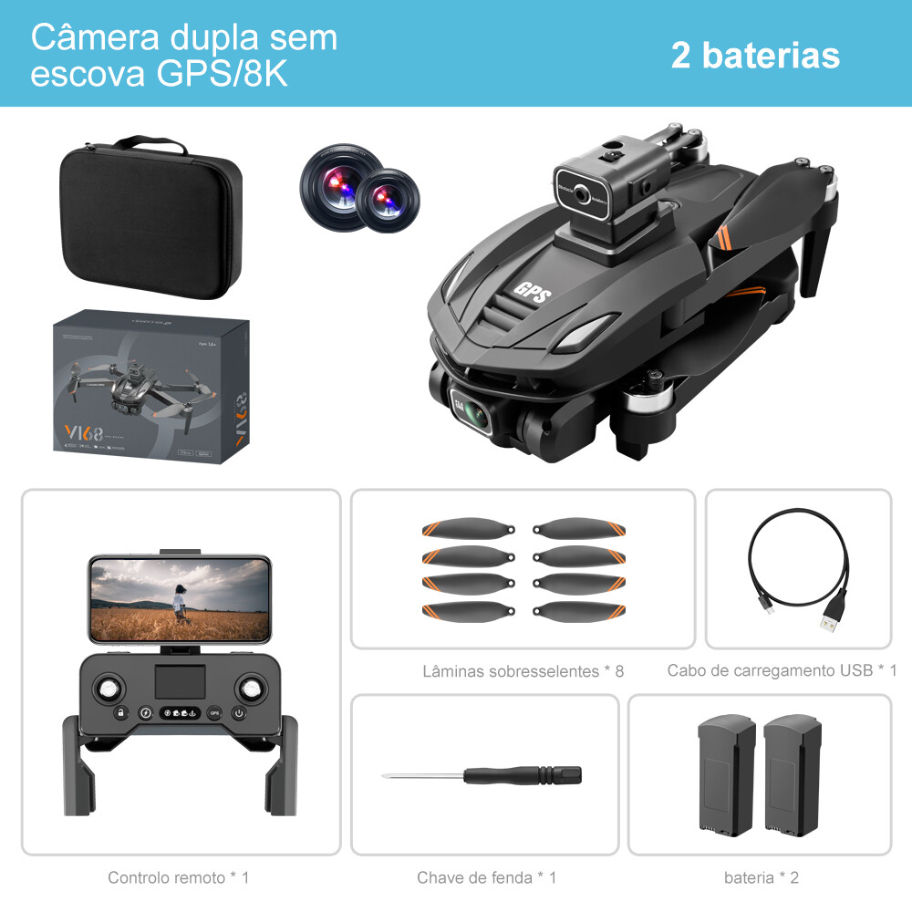 Drone V168 Pro com GPS - Câmara HD 8K - com atualização do GPS!