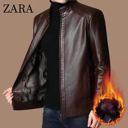 [ZARA] Casaco de couro forrado com pelúcia quente para homens!