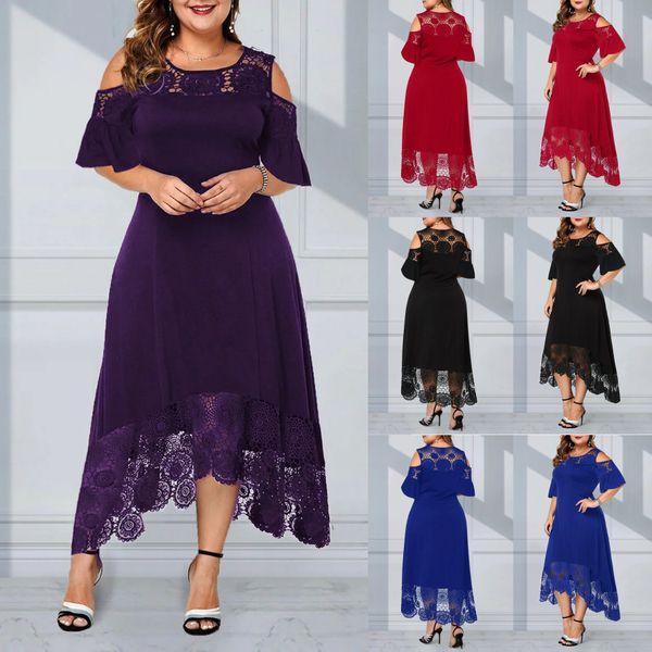 Голяма дантелена дълга рокля с дантелен шев с дълги рамене