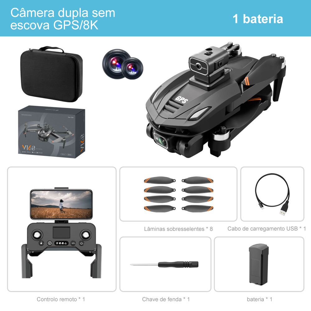 Drone V168 Pro com GPS - Câmara HD 8K - com atualização do GPS!
