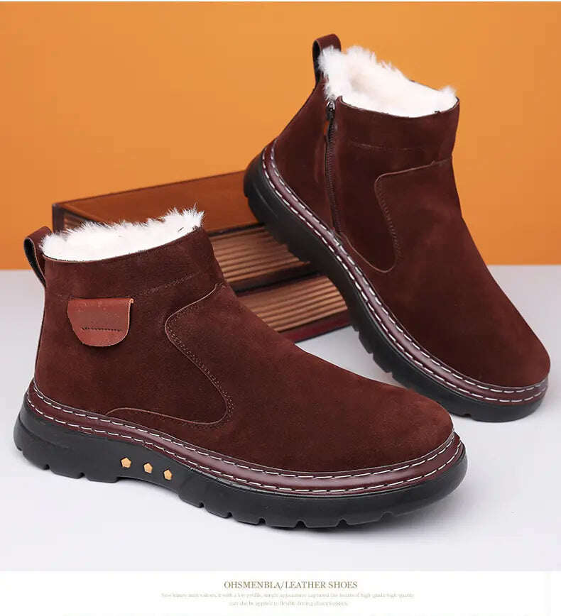 【38-46】Novas botas masculinas de neve de inverno, espessadas com veludo e quentes